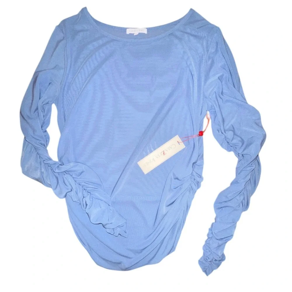 Casa Zeta-Jones | Ruffled Long Sleeve Semi-Sheer Blouse Top - Size L - NWT - Picture 10 of 11